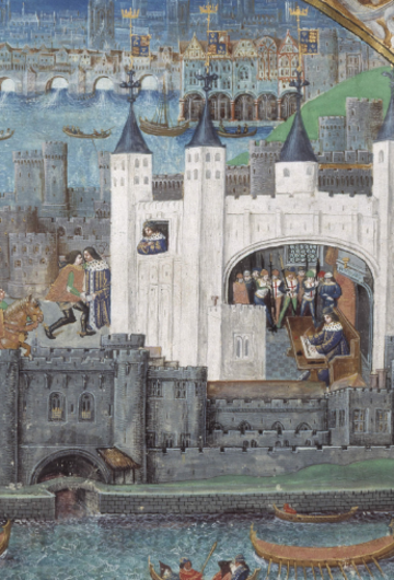 A medieval painting of the tower of London