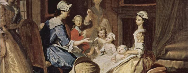 Joseph Highmore’s illustration of Pamela teaching her children (1743–45); in volume four of Samuel Richardson’s novel, Pamela