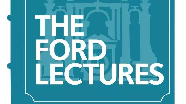 A teal stylised book with The Ford Lectures printed on it