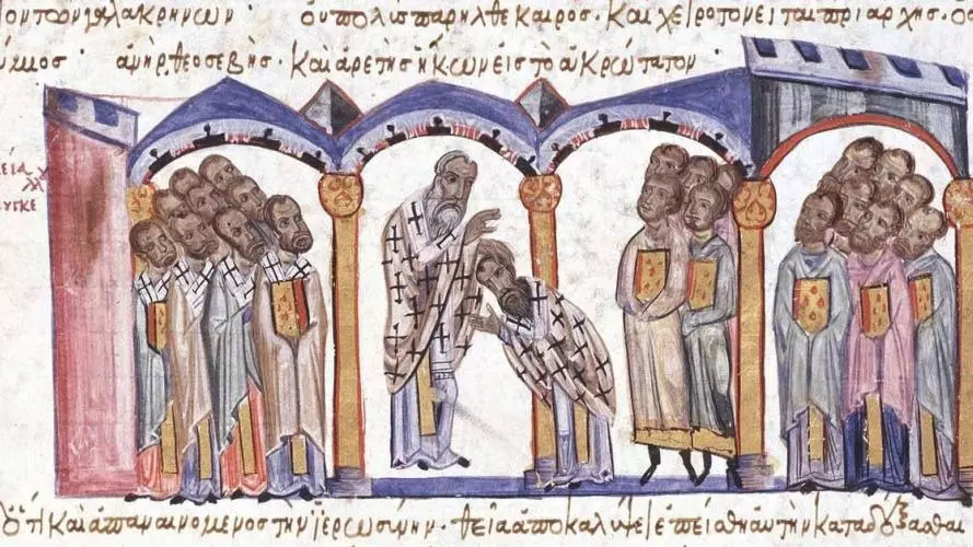 A drawing of the consecration of patriarch euthymius i of constantinople