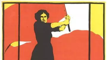 Poster for Women's Day, March 8, 1914. Claming voting right for women.