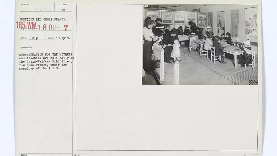 Image: American Red Cross, France, Havoc of War - Refugees - France - Demonstration for the mothers and teachers are held daily at the Child-Welfare exhibition, Toulouse, France, under the auspices of the A.R.C (1918), Wikimedia Commons