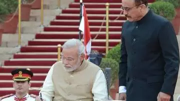 Shri Narendra Modi taking oath as the 15th Prime Minister of India.