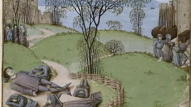 Deaths from famine, from Chroniques d'Angleterre by Jean de Wavrin (Netherlandish School, 15th century)