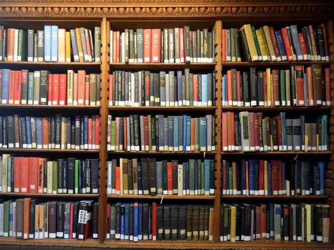 A case of books located in the History Faculty Library