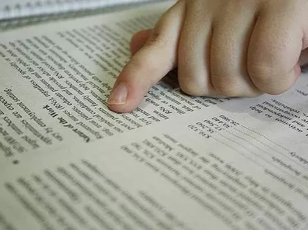 A hand pointing to some text on a page
