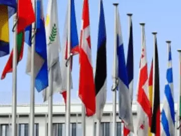 A line up of flags from around the world