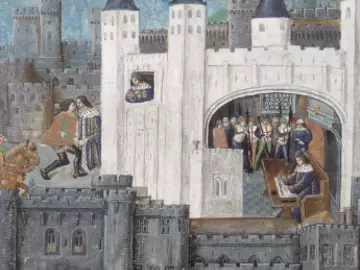 A medieval painting of the tower of London