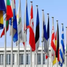 A line up of flags from around the world