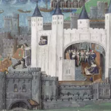 A medieval painting of the tower of London