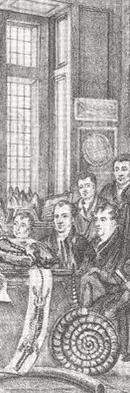 Scholars attending a lecture in the Ashmolean Museum, Oxford