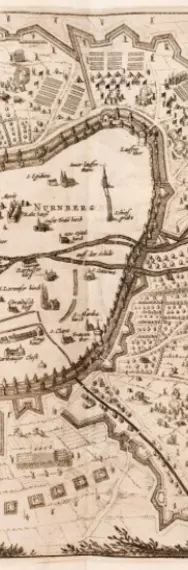 copper engraving from 1633 showing the Siege of Nuremberg 