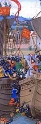 Medieval ships battling
