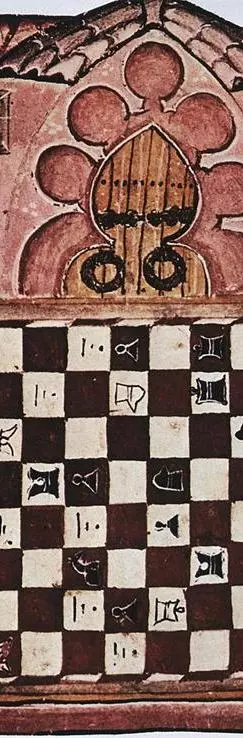 A drawing of two men playing chess in the middle ages